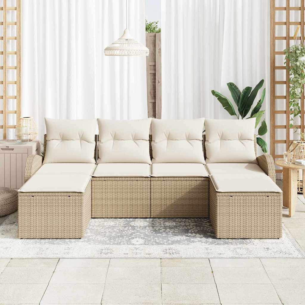 Havesofa Sæt 6 stk. Beige [Syntetisk]: Poly Rattan