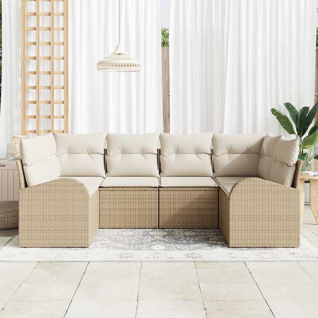 Havesofa Sæt 6 stk. Beige [Syntetisk]: Poly Rattan