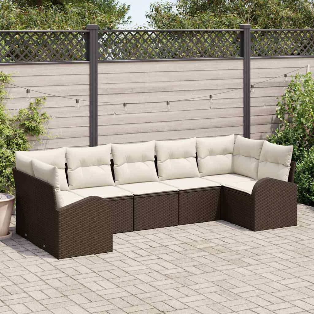 Havesofa Sæt med pude 7 pcs Brun Poly Rattan
