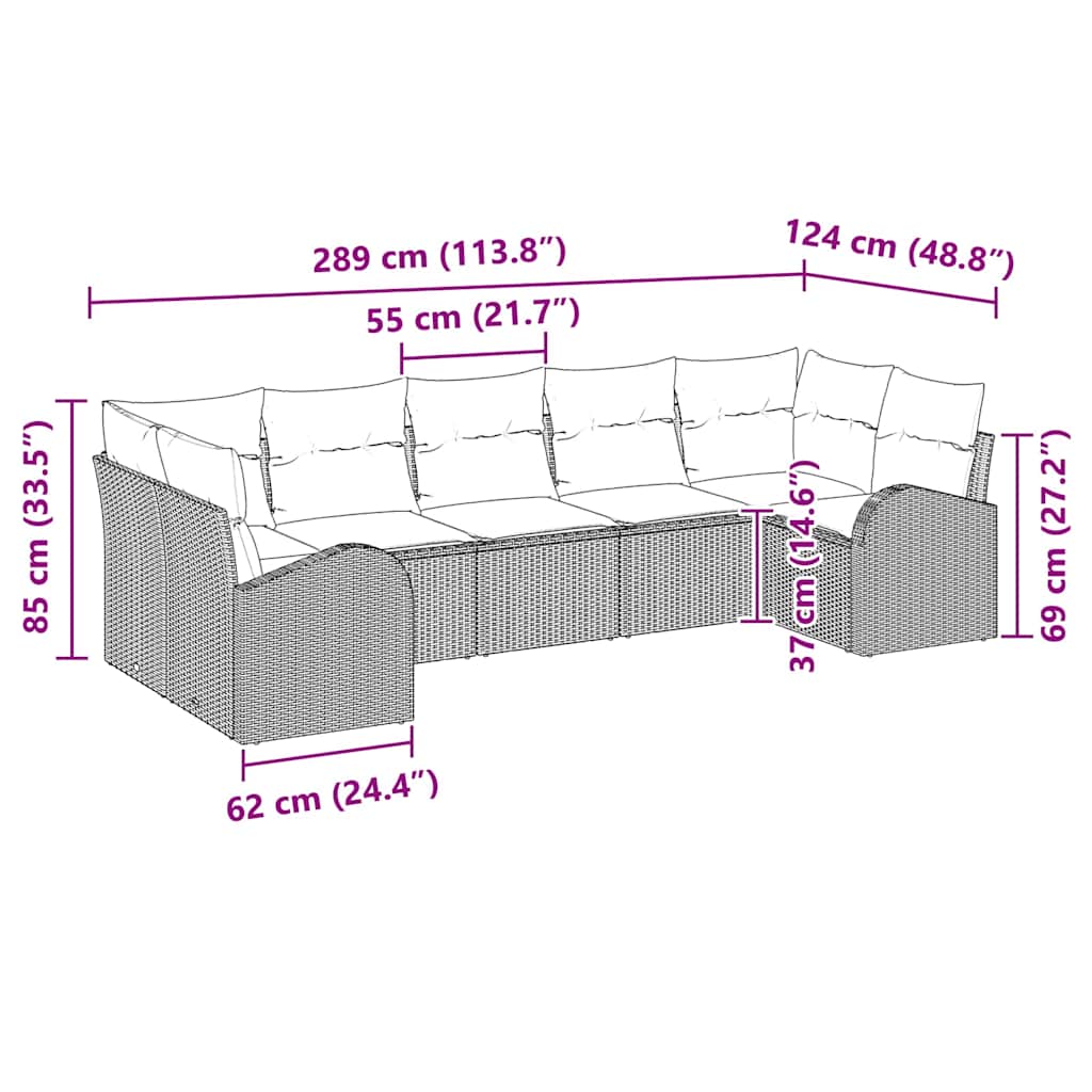 Havesofa Sæt med pude 7 pcs Lysegrå Poly Rattan