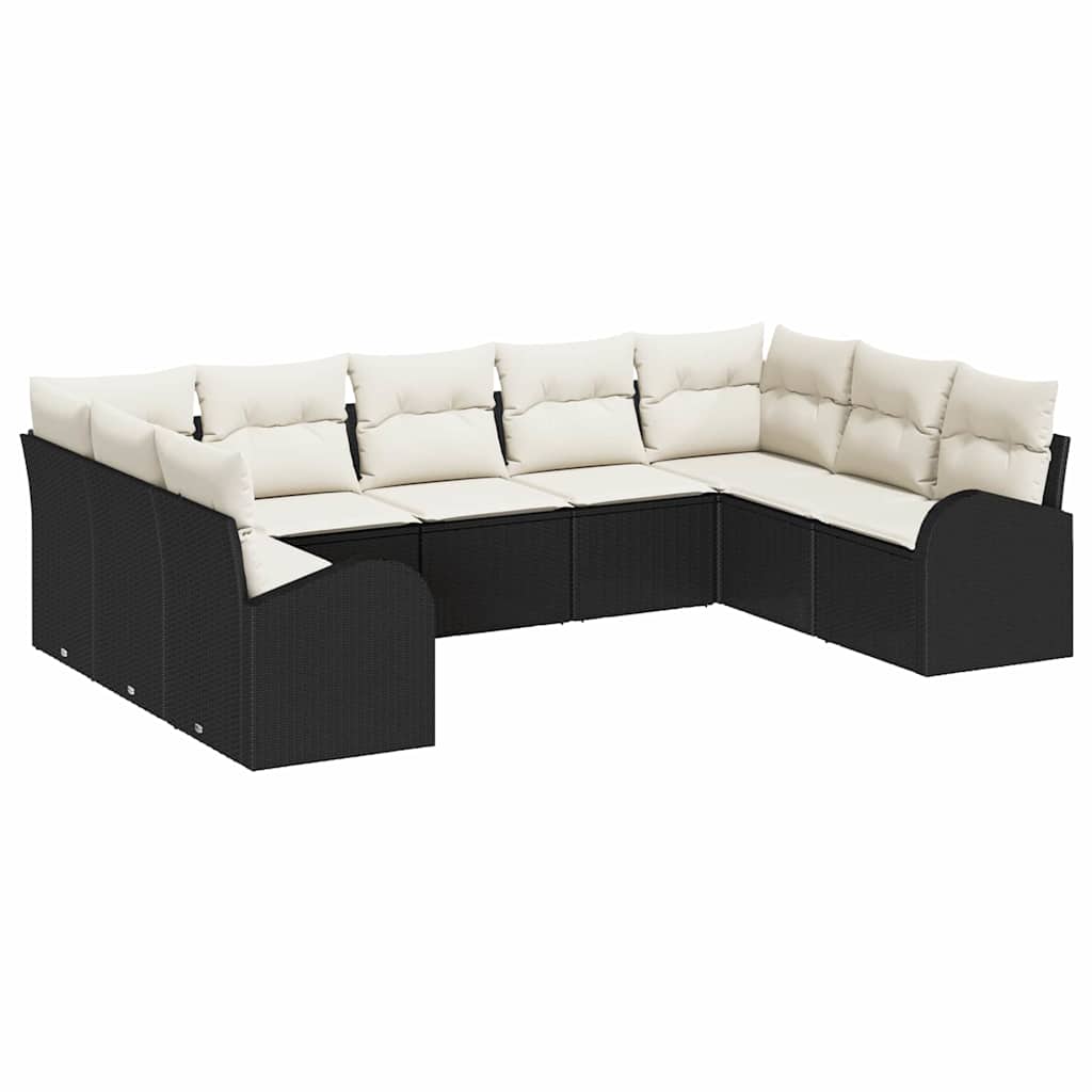 Sofa Sæt med pude 9 pcs Sort Poly Rattan