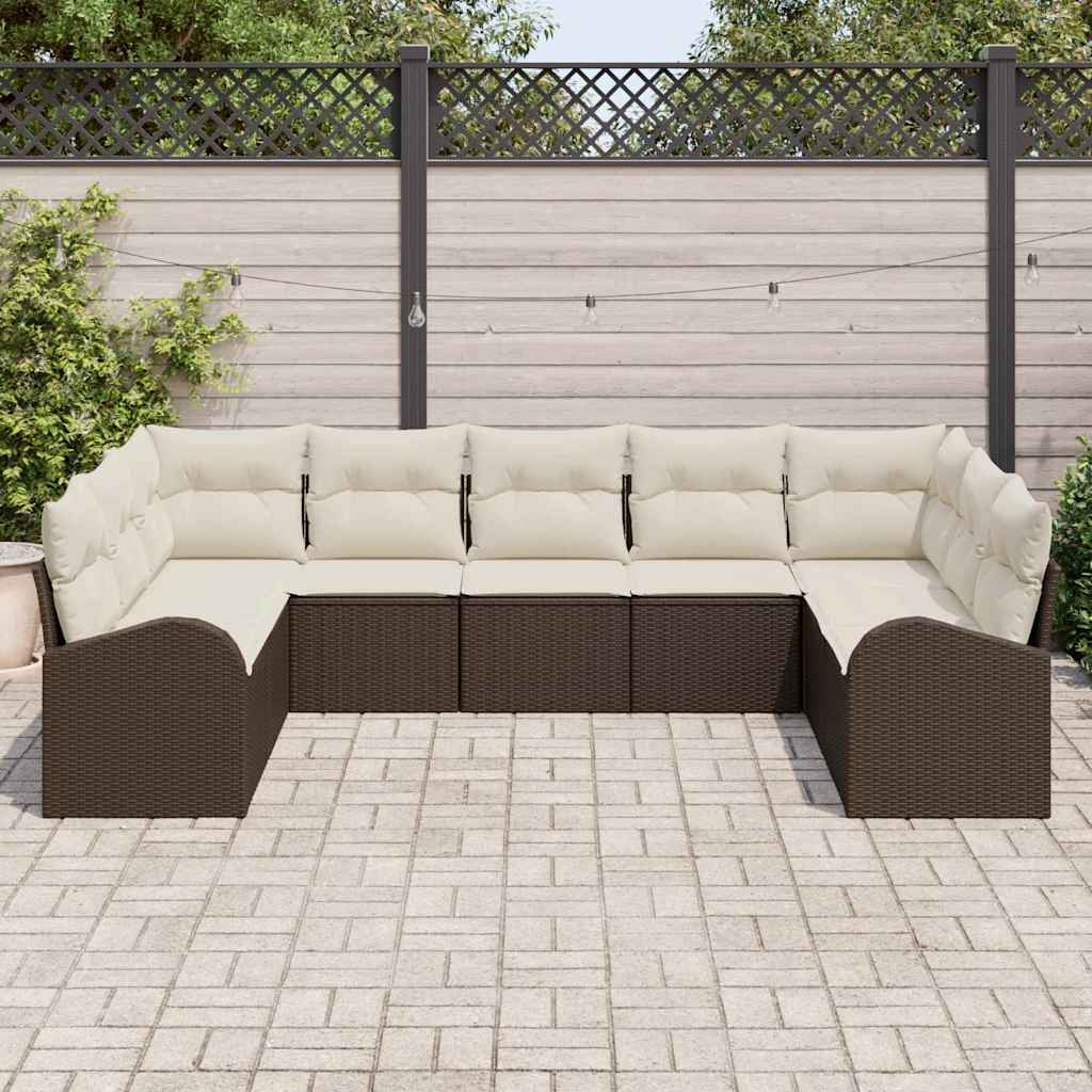Sofa Sæt med pude 9 pcs Brun Poly Rattan
