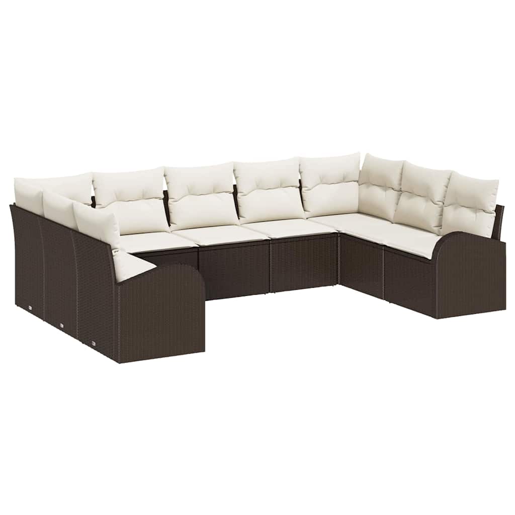 Sofa Sæt med pude 9 pcs Brun Poly Rattan
