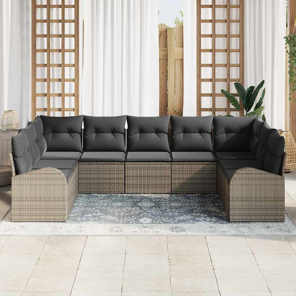 Sofa Sæt med pude 9 pcs Grå Poly Rattan