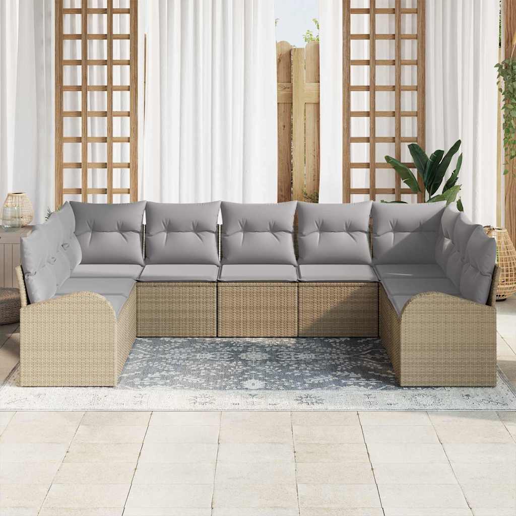 Sofa Sæt med pude 9 pcs Beige Poly Rattan