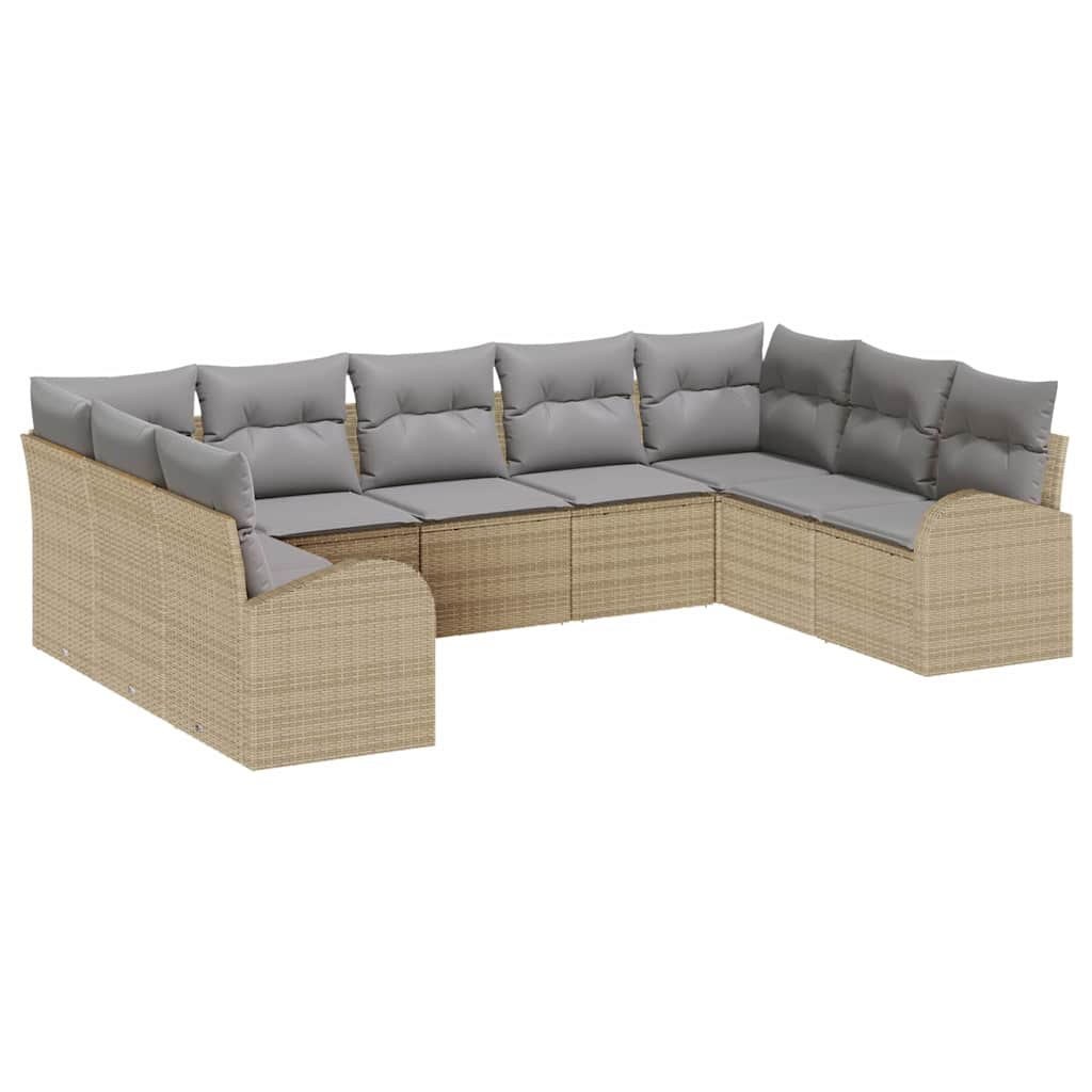 Sofa Sæt med pude 9 pcs Beige Poly Rattan