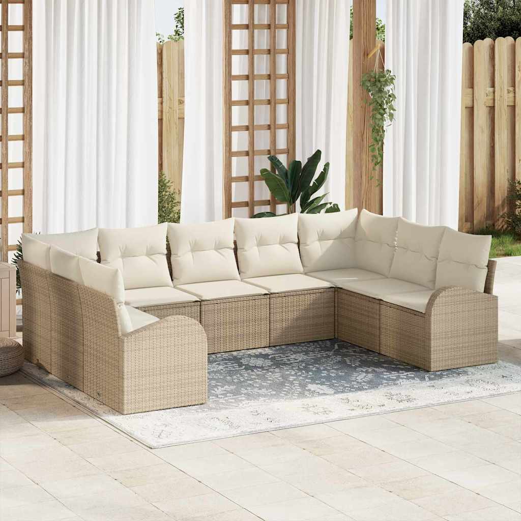 Sofa Sæt med pude 9 pcs Beige Poly Rattan