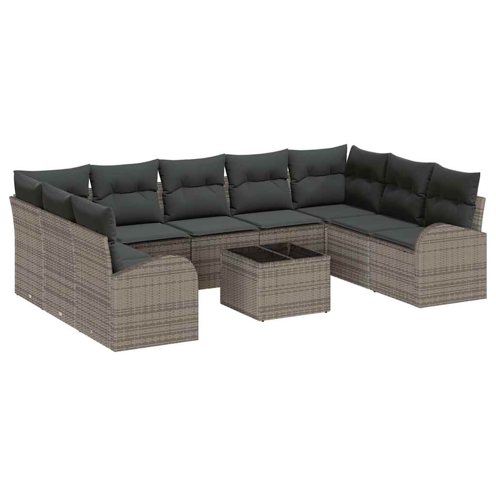 Sofa Sæt med pude 10 pcs Grå Poly Rattan