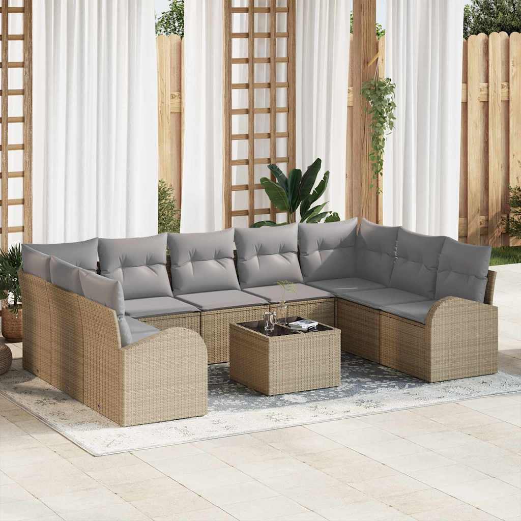 Sofa Sæt med pude 10 pcs Beige Poly Rattan