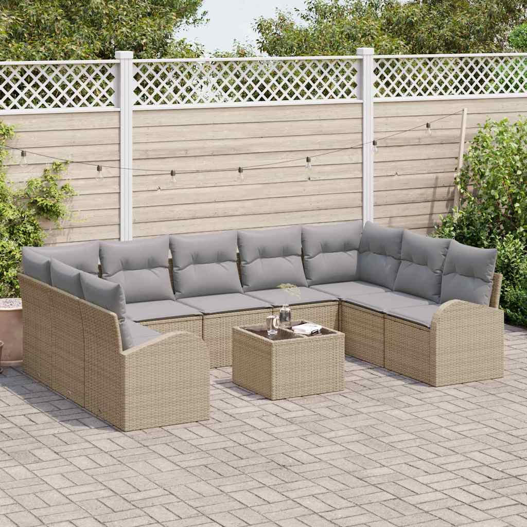 Sofa Sæt med pude 10 pcs Beige Poly Rattan