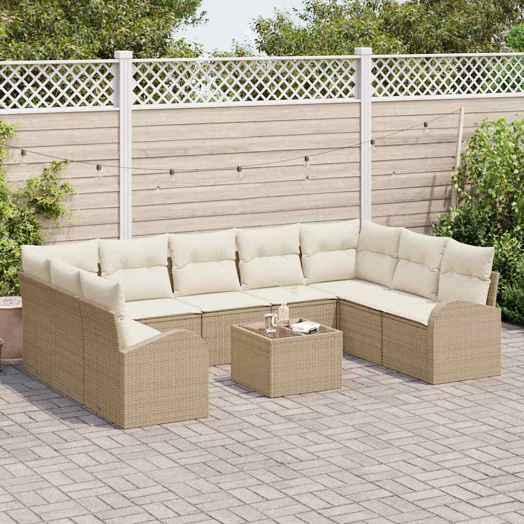 Sofa Sæt med pude 10 pcs Beige Poly Rattan