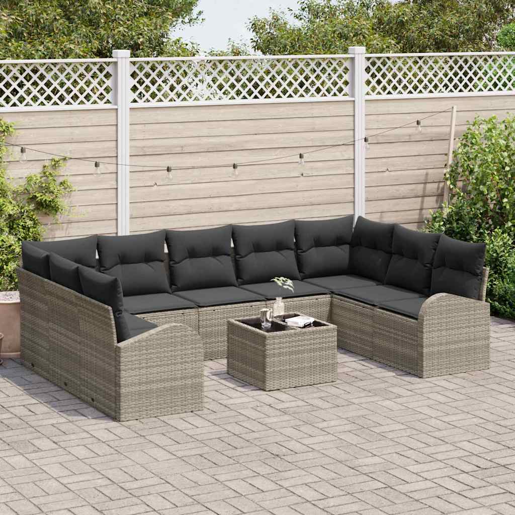 Sofa Sæt med pude 10 pcs Lysegrå Poly Rattan