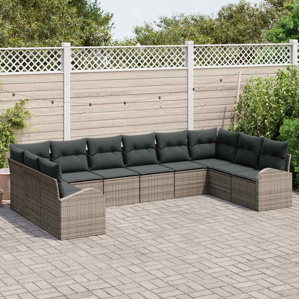Sofa Sæt med pude 10 pcs Grå Polyrattan