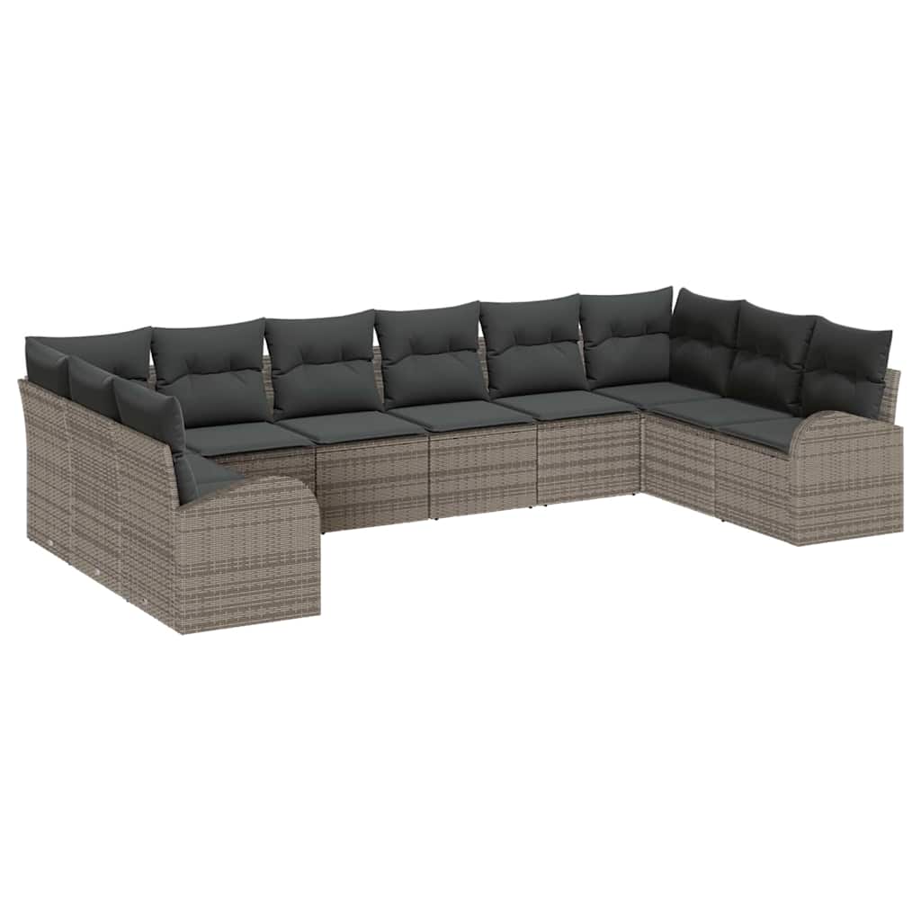 Sofa Sæt med pude 10 pcs Grå Polyrattan