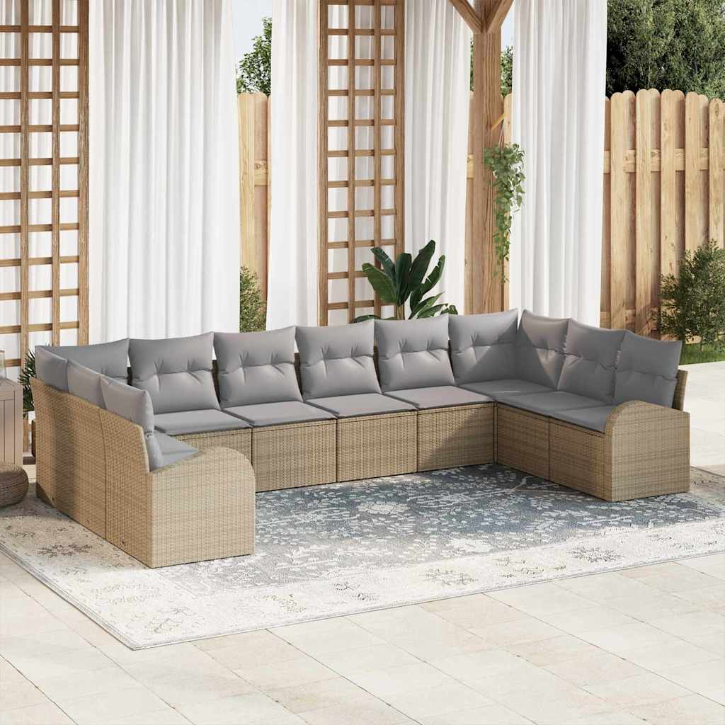 Sofa Sæt med pude 10 pcs Beige Polyrattan