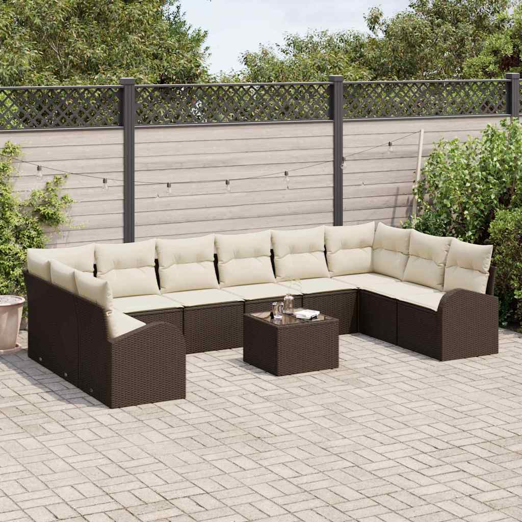 Sofa Sæt med pude 11 pcs Brun Polyrattan