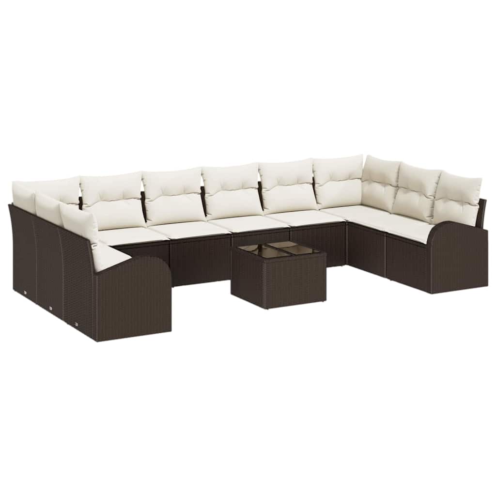Sofa Sæt med pude 11 pcs Brun Polyrattan