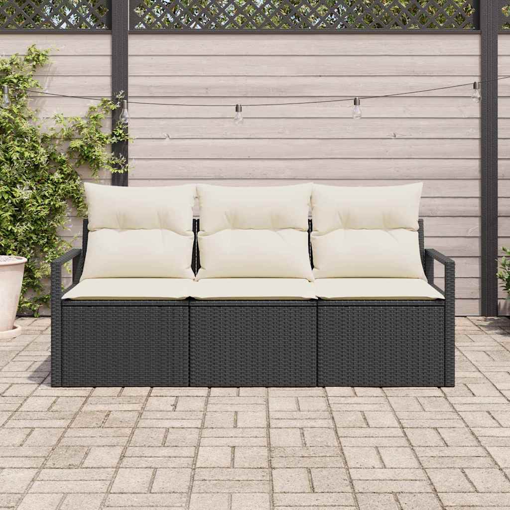 Sofa Sæt 3 pcs Sort polyrattan