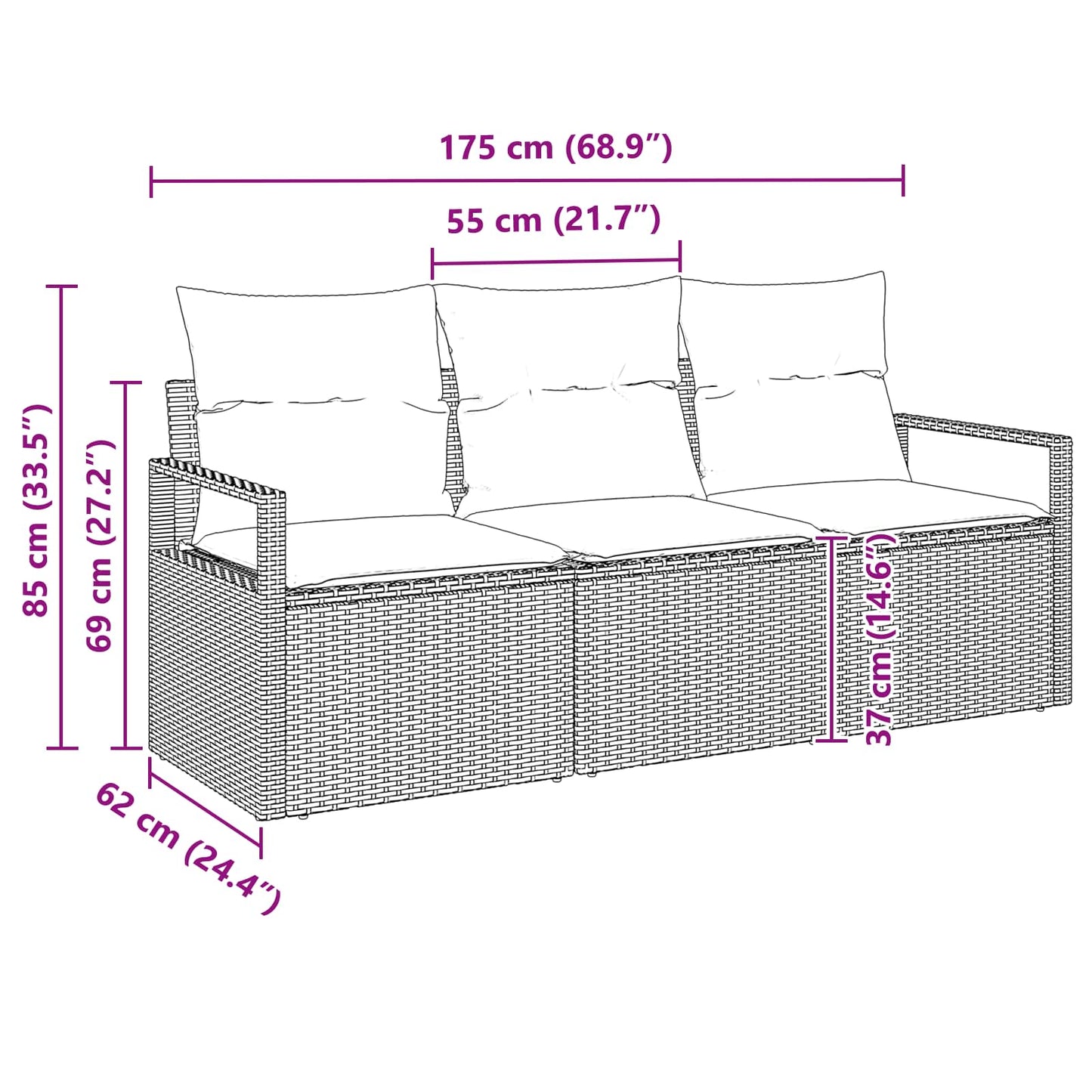 Sofa Sæt 3 pcs Brun polyrattan