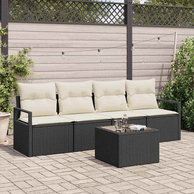 Sofa Sæt 5 pcs Sort og Cream polyrattan