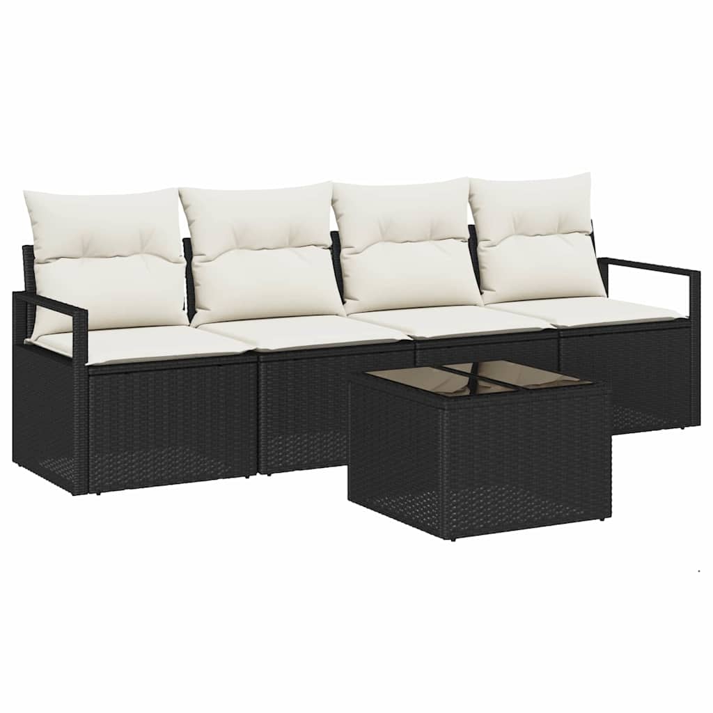 Sofa Sæt 5 pcs Sort og Cream polyrattan