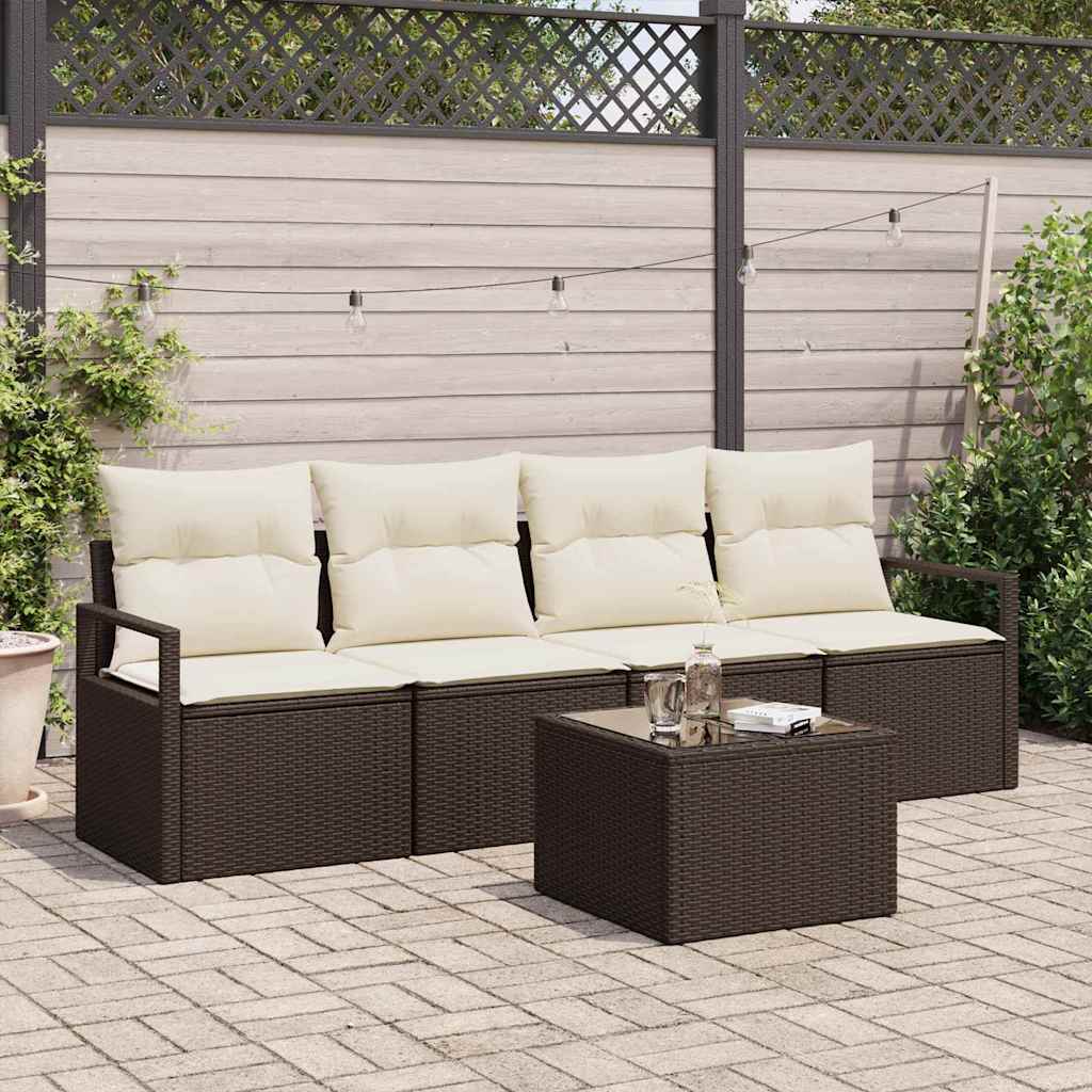 Sofa Sæt 5 pcs Brun og Creme polyrattan
