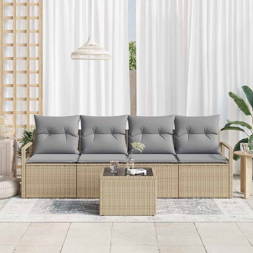 Sofa Sæt 5 pcs Beige og grå polyrattan