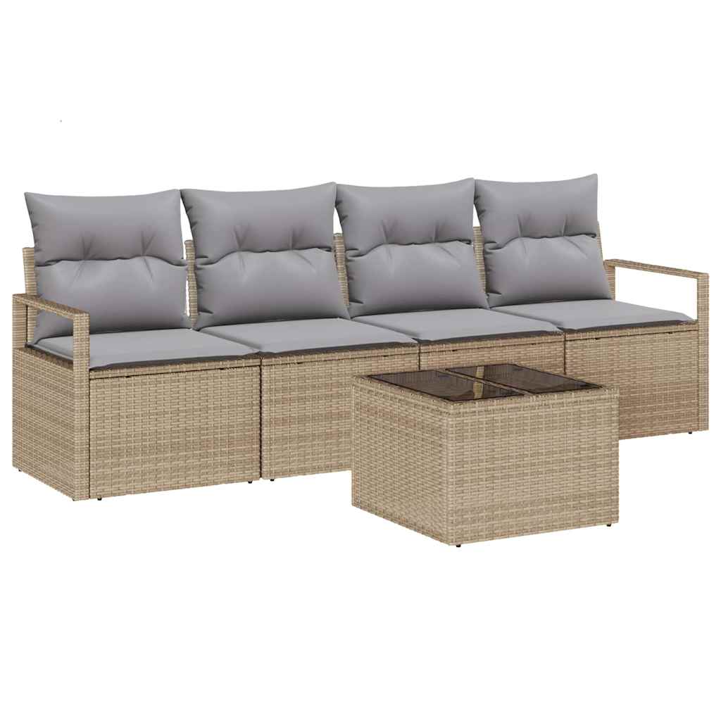 Sofa Sæt 5 pcs Beige og grå polyrattan