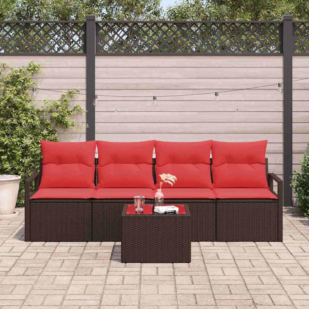 Sofa Sæt 5 pcs Brun og Rød polyrattan