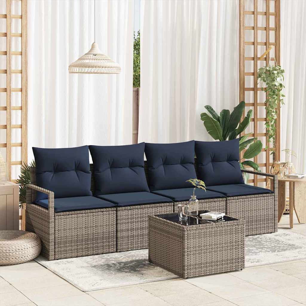Sofa Sæt 5 pcs Grå og Blå polyrattan