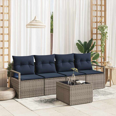 Sofa Sæt 5 pcs Grå og Blå polyrattan