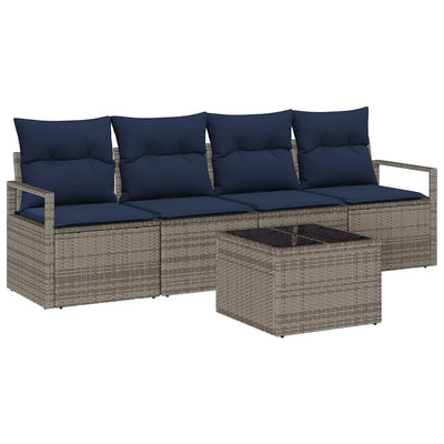 Sofa Sæt 5 pcs Grå og Blå polyrattan