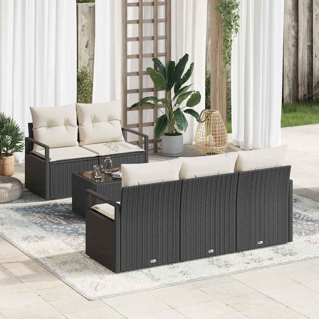 Sofa Sæt med pude 6 pcs Sort og Cream polyrattan