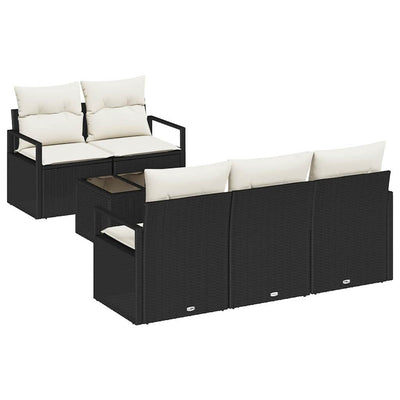 Sofa Sæt med pude 6 pcs Sort og Cream polyrattan