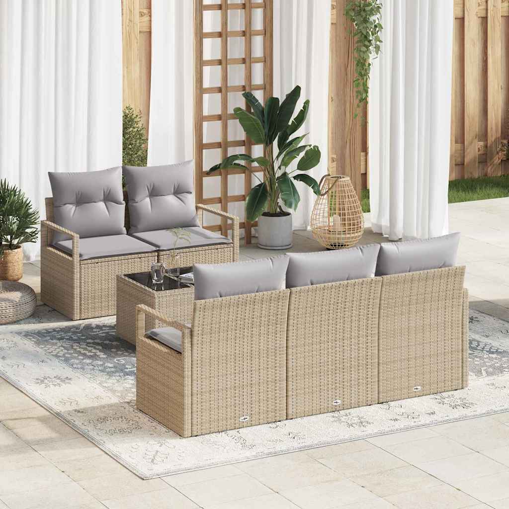 Sofa Sæt med pude 6 pcs Beige og grå polyrattan