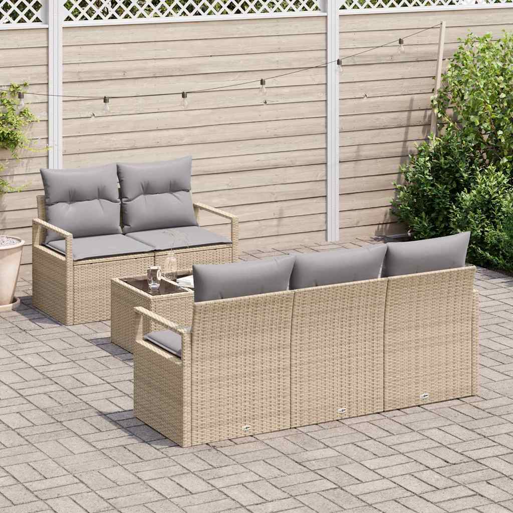 Sofa Sæt med pude 6 pcs Beige og grå polyrattan