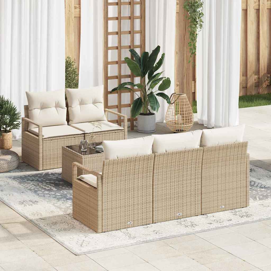 Sofa Sæt med pude 6 pcs Beige og creme polyrattan