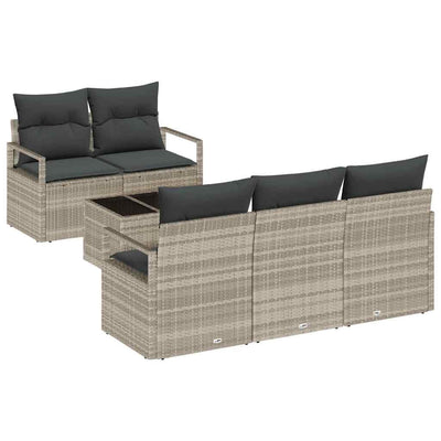 Sofa Sæt med pude 6 pcs Lysegrå polyrattan
