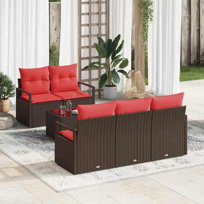 Sofa Sæt 6 pcs Brun og Rød polyrattan