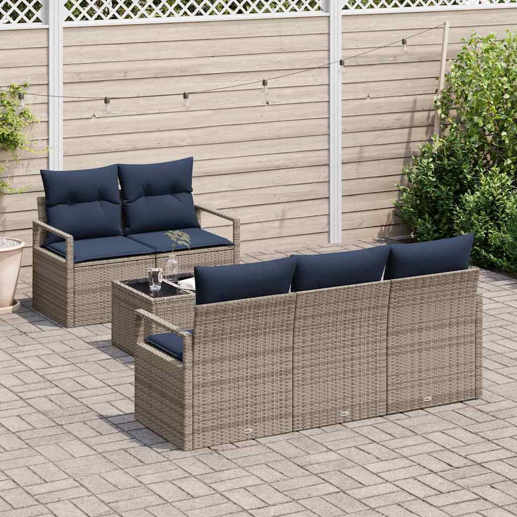 Sofa Sæt 6 pcs Grå og Marineblå polyrattan