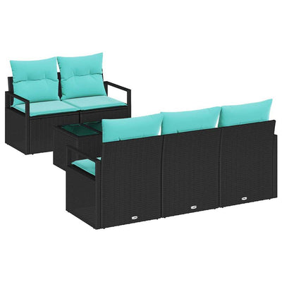 Sofa Sæt 6 pcs Sort og turkis polyrattan