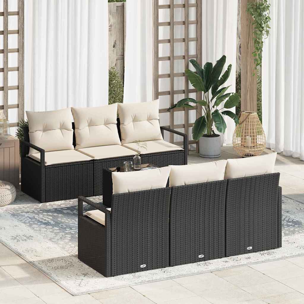 Sofa Sæt med pude 7 pcs Sort og Cream polyrattan
