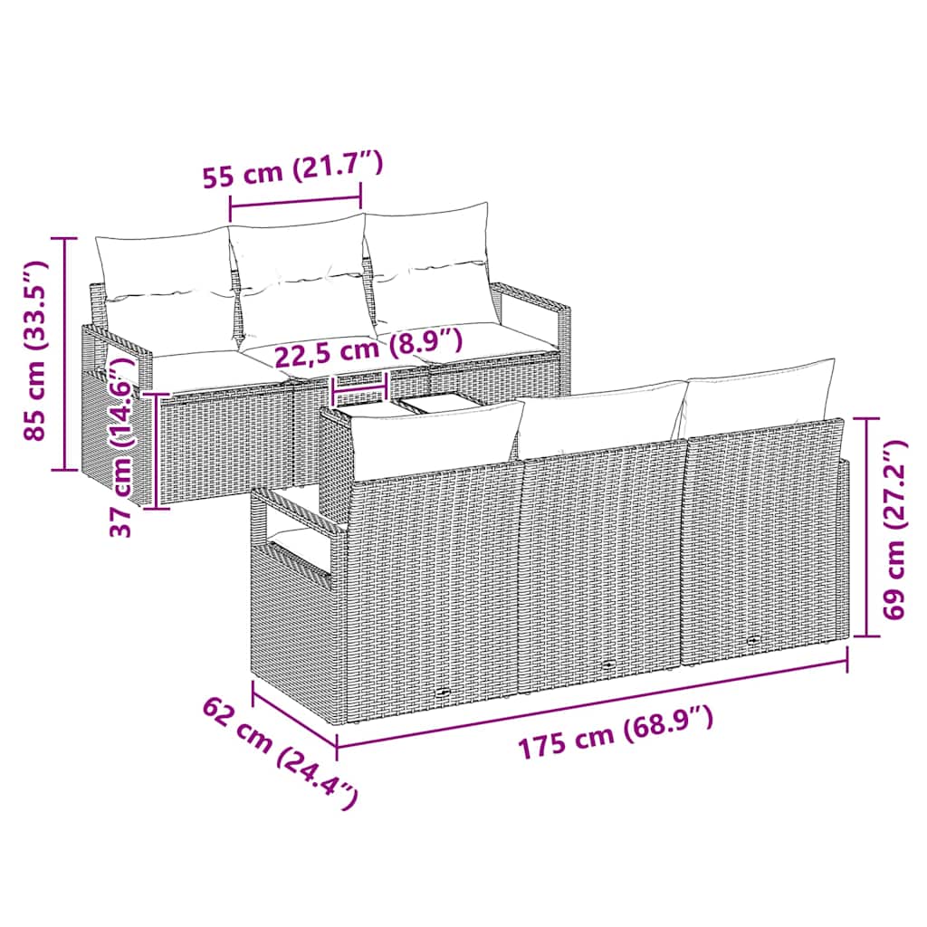 Sofa Sæt med pude 7 pcs Brun og Creme polyrattan