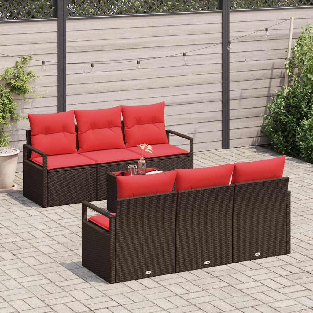 Sofa Sæt med pude 7 pcs Brun og Rød polyrattan
