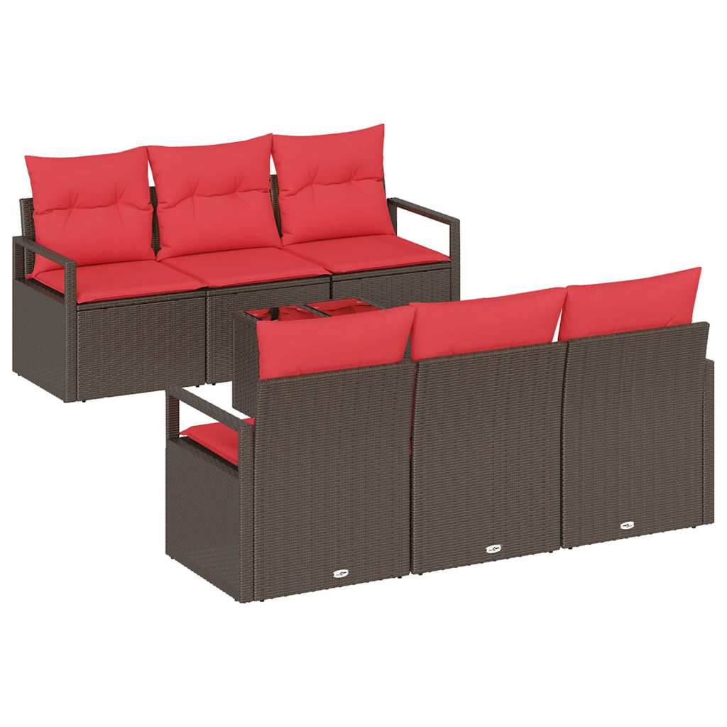 Sofa Sæt med pude 7 pcs Brun og Rød polyrattan