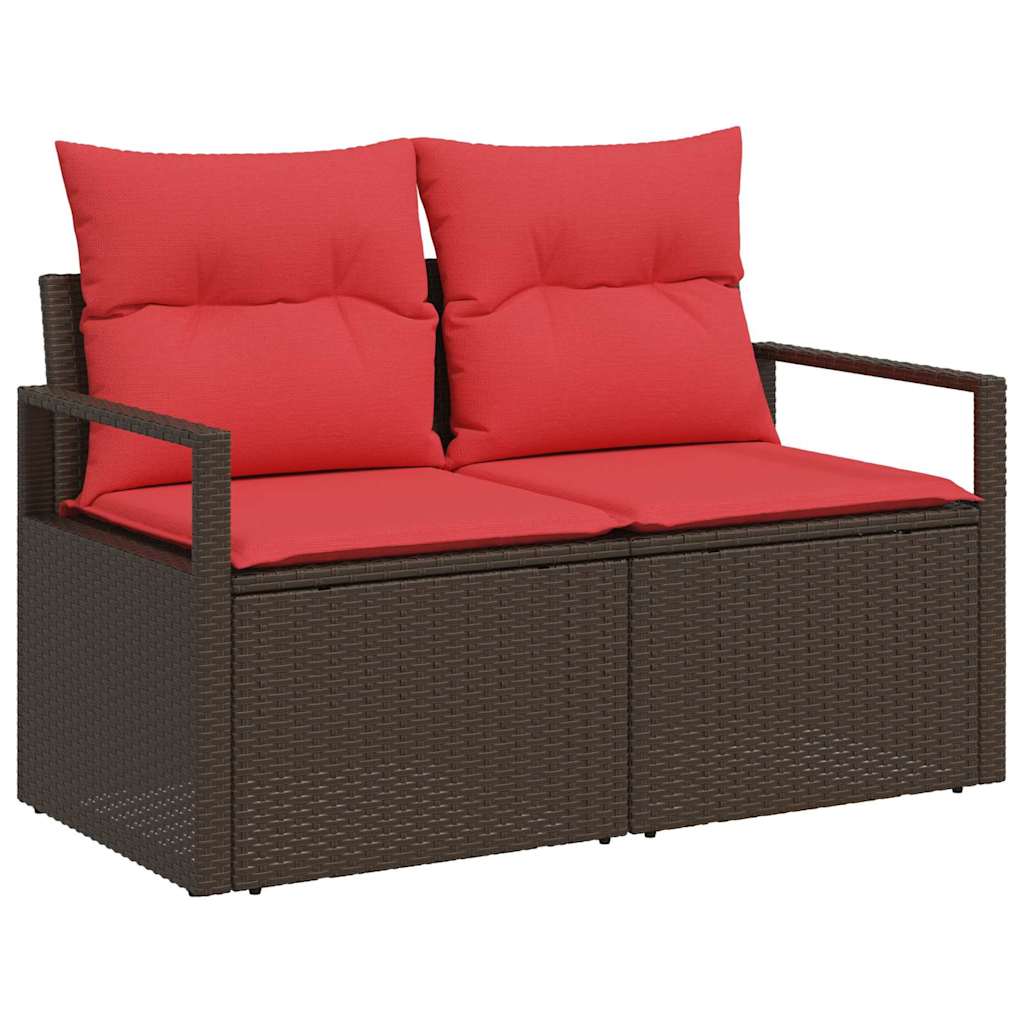 Sofa Sæt med pude 7 pcs Brun og Rød polyrattan