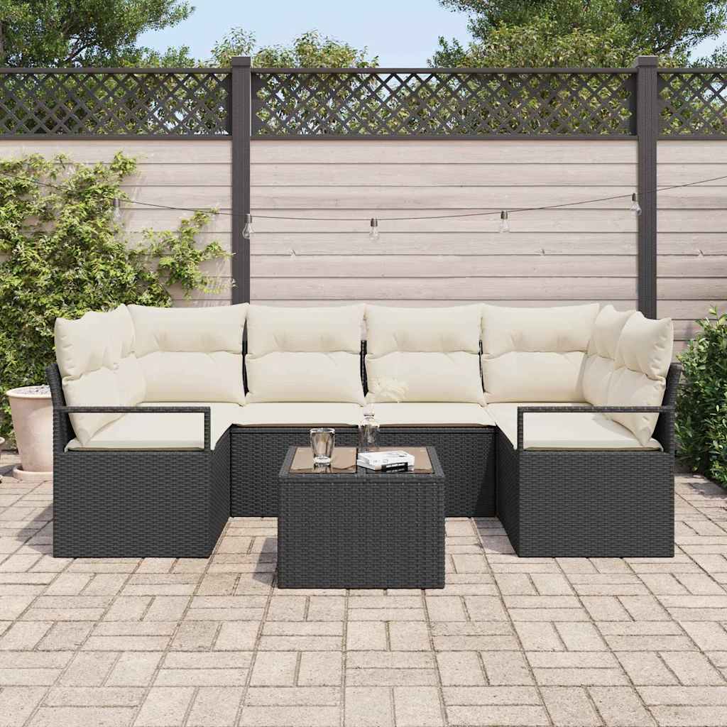 Sofa Sæt med pude 7 pcs Sort og Cream polyrattan