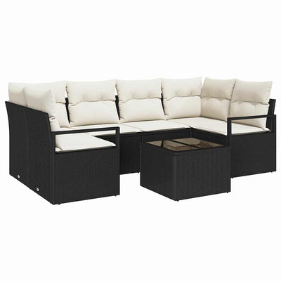 Sofa Sæt med pude 7 pcs Sort og Cream polyrattan