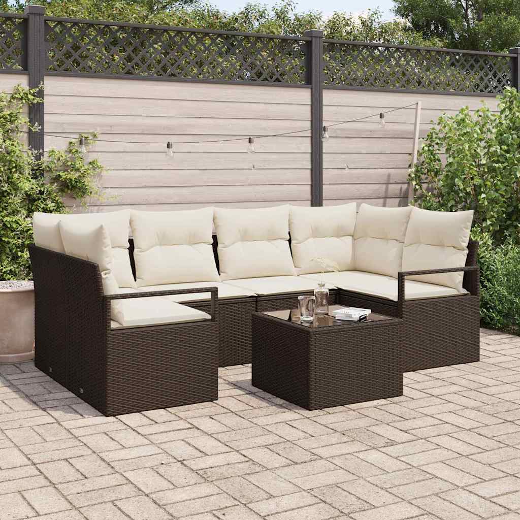 Sofa Sæt med pude 7 pcs Brun og Creme polyrattan
