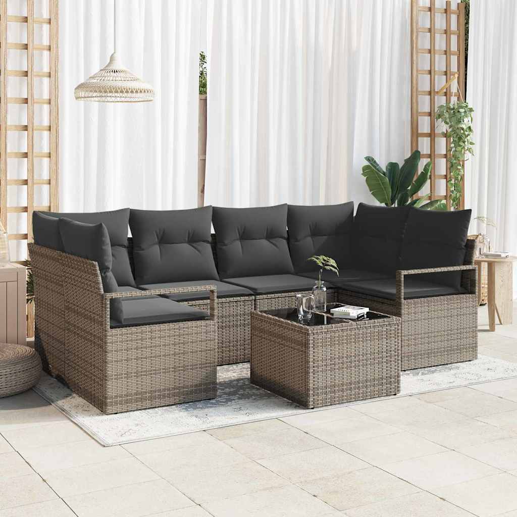 Sofa Sæt med pude 7 pcs Grå polyrattan
